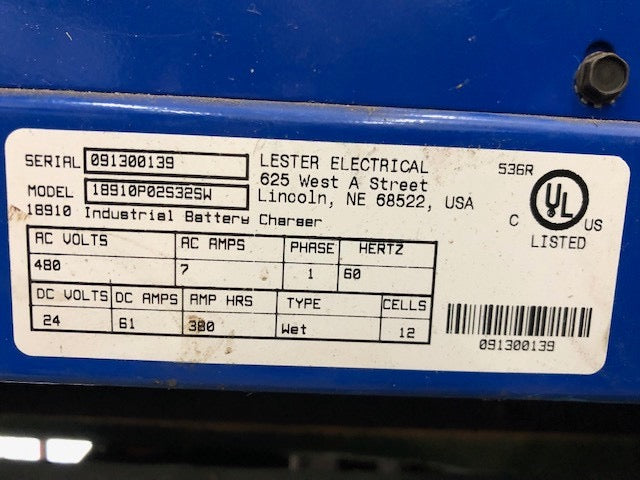 Battery Charger for sale 24 Volt 1 Phase, 380 Amp Hour 208/240/480 Volts Input