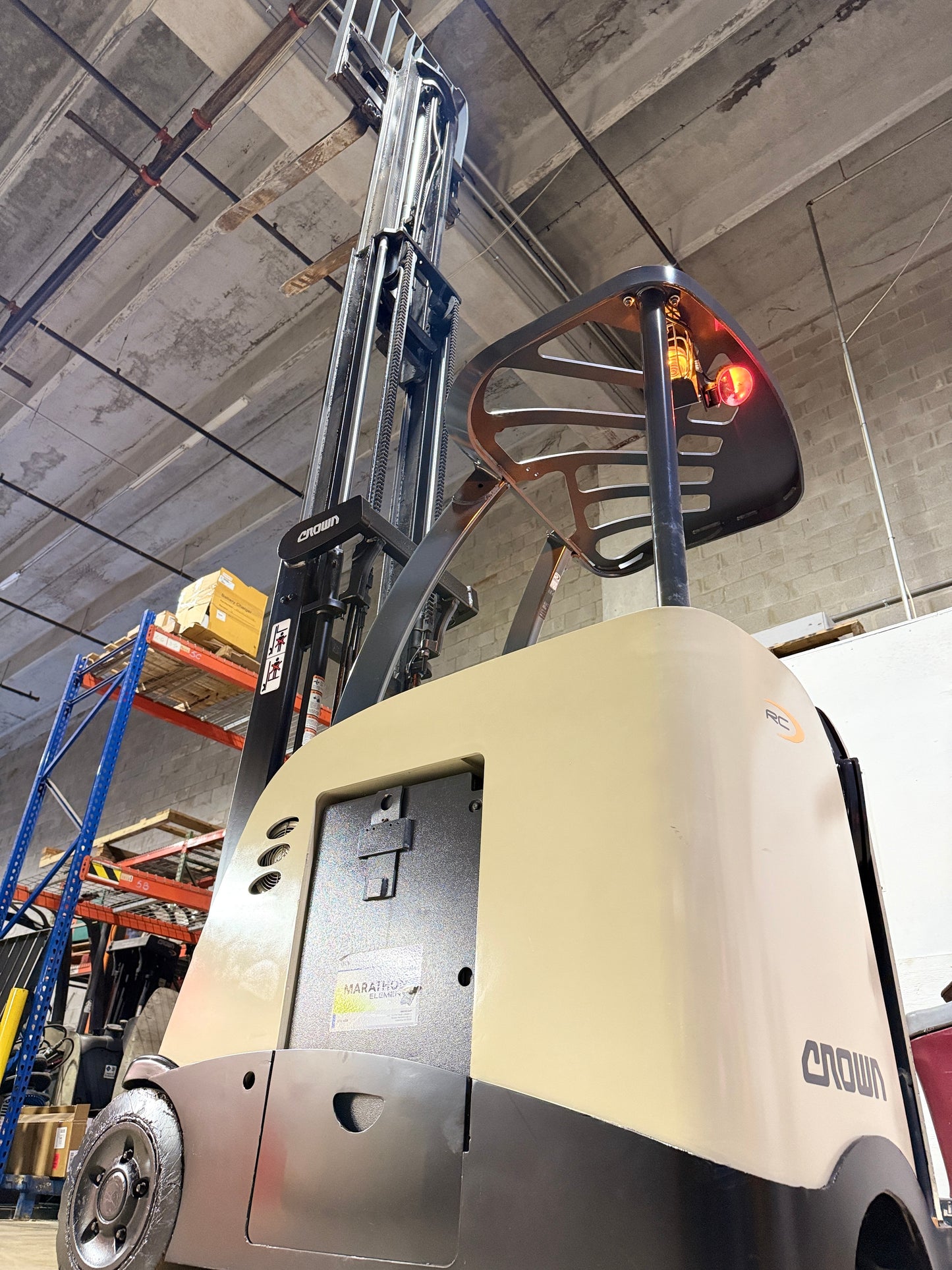 Forklift For Sale Electric Forklift 2015 Crown RC5500 Narrow Aisle April 2023 Tested AGM Battery Height Stock # 3801