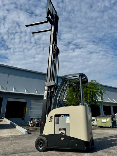 Forklift For Sale Electric Forklift 2014 Crown RC5500 Narrow Aisle 2021 Tested Battery Height  Stock # 9174