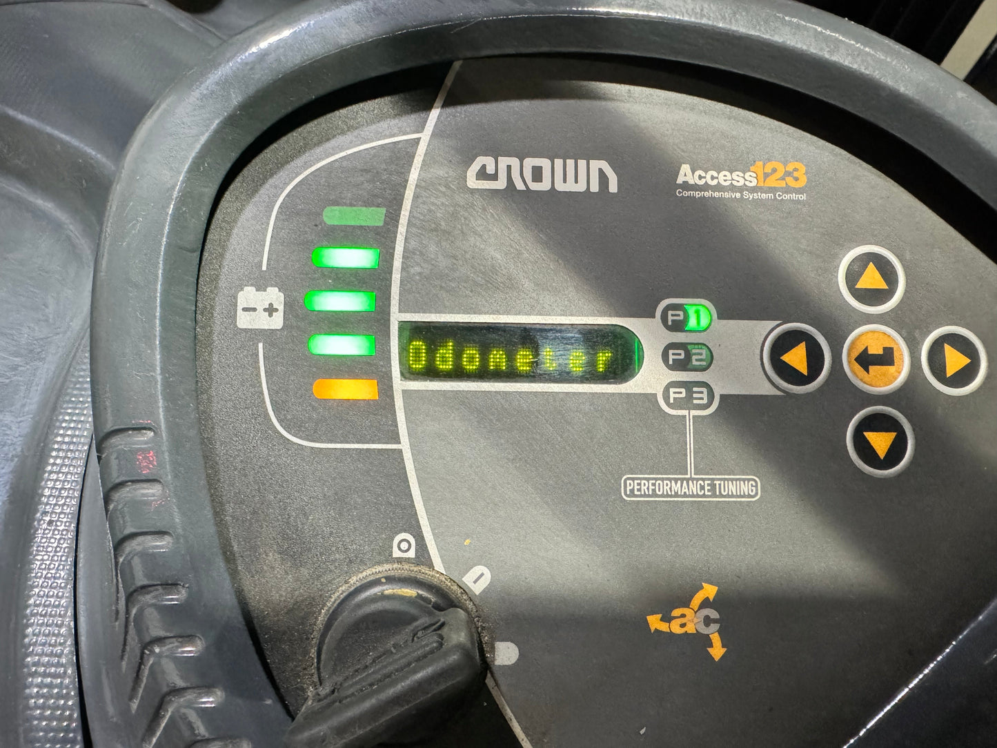Forklift For Sale Electric Forklift 2014 Crown RC5500 Narrow Aisle 2021 Tested Battery Height Stock # 9174