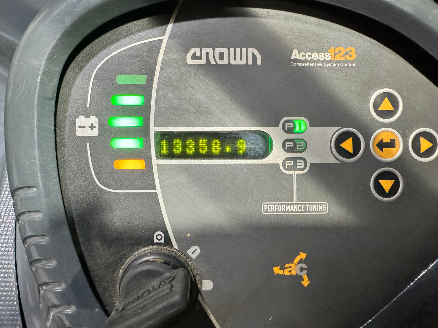 Forklift For Sale Electric Forklift 2014 Crown RC5500 Narrow Aisle 2021 Tested Battery Height Stock # 9174