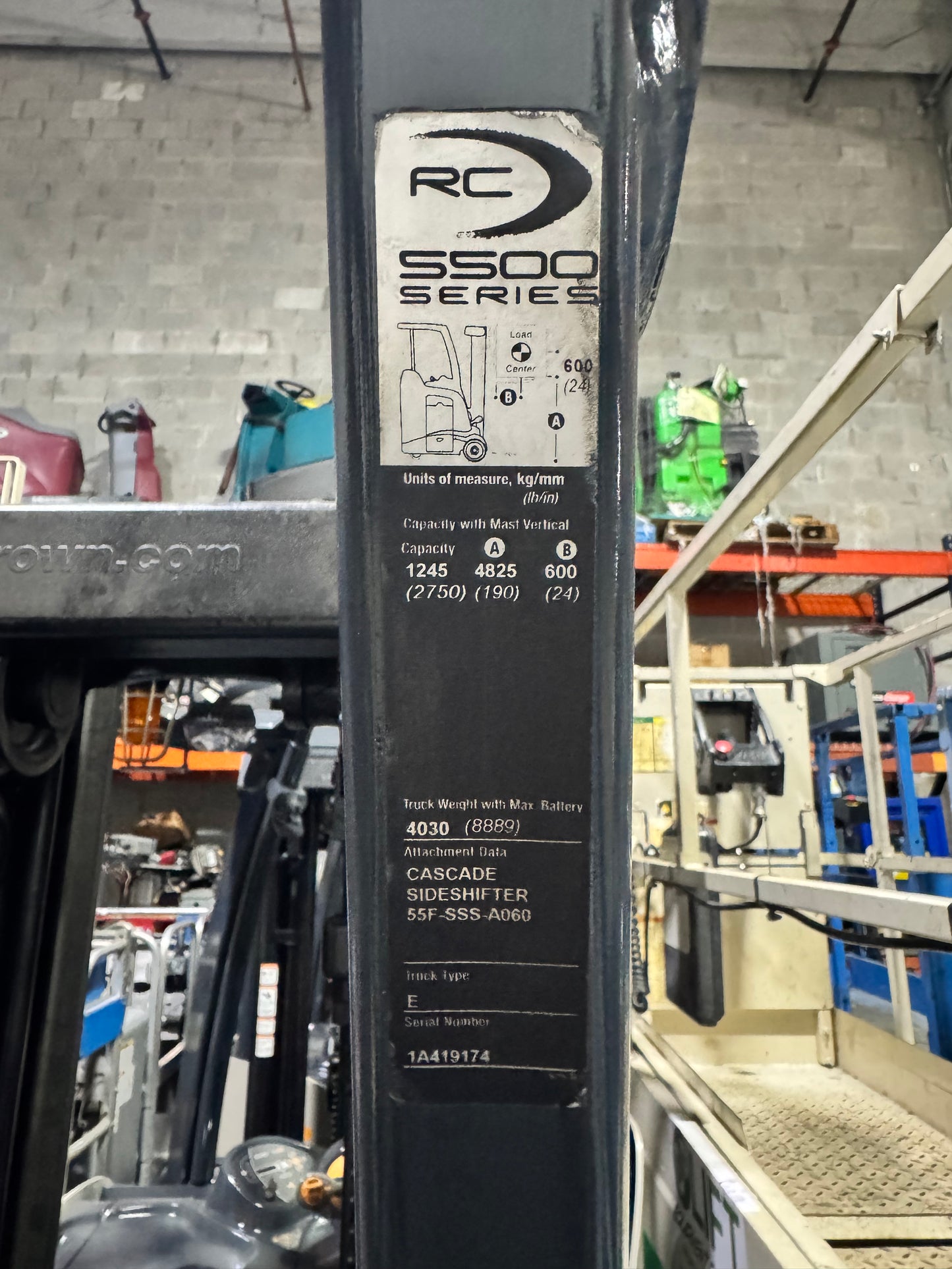 Forklift For Sale Electric Forklift 2014 Crown RC5500 Narrow Aisle 2021 Tested Battery Height Stock # 9174