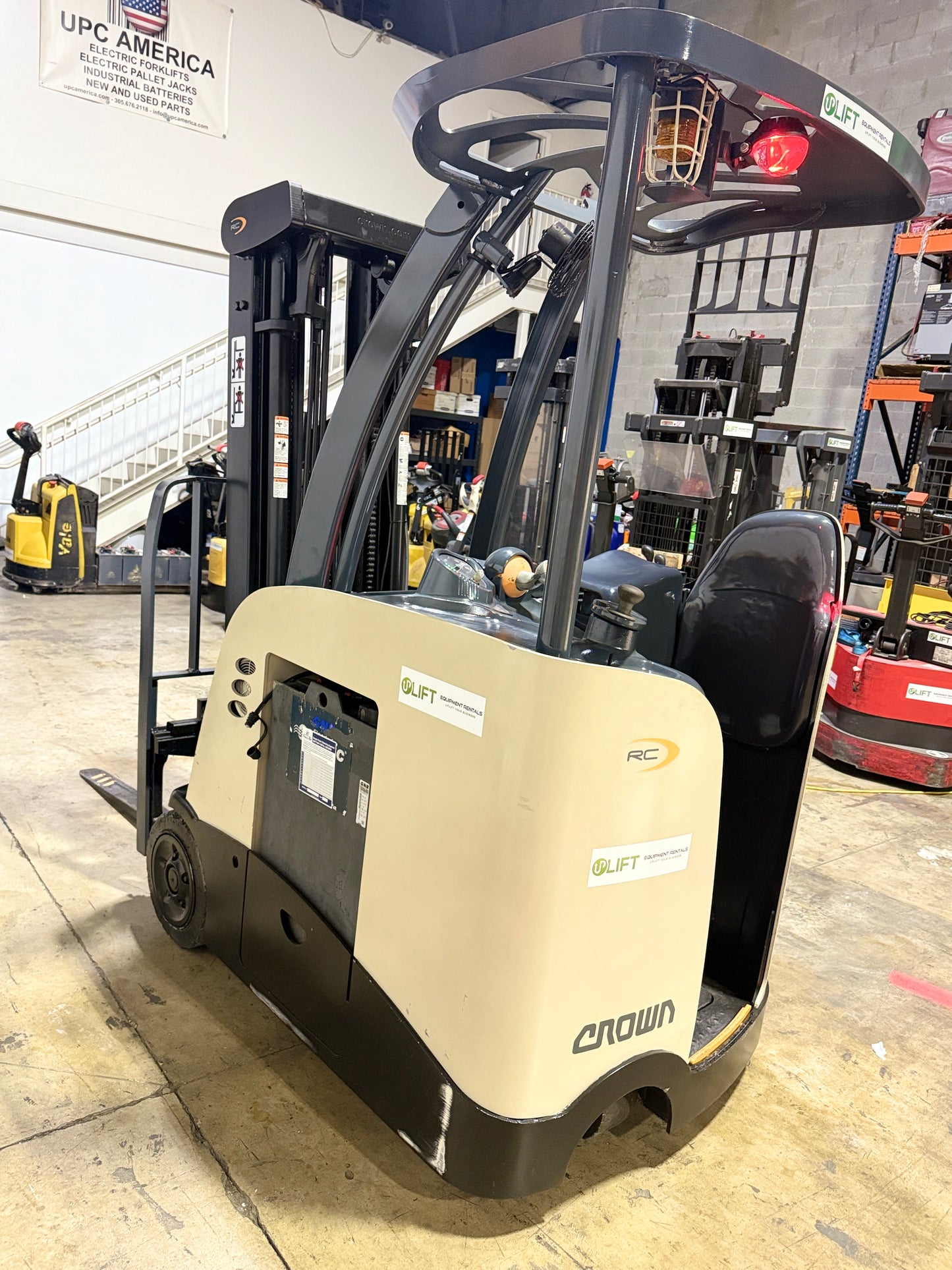 Forklift For Sale Electric Forklift 2014 Crown RC5500 Narrow Aisle As-Is Battery Height  Stock # 9174