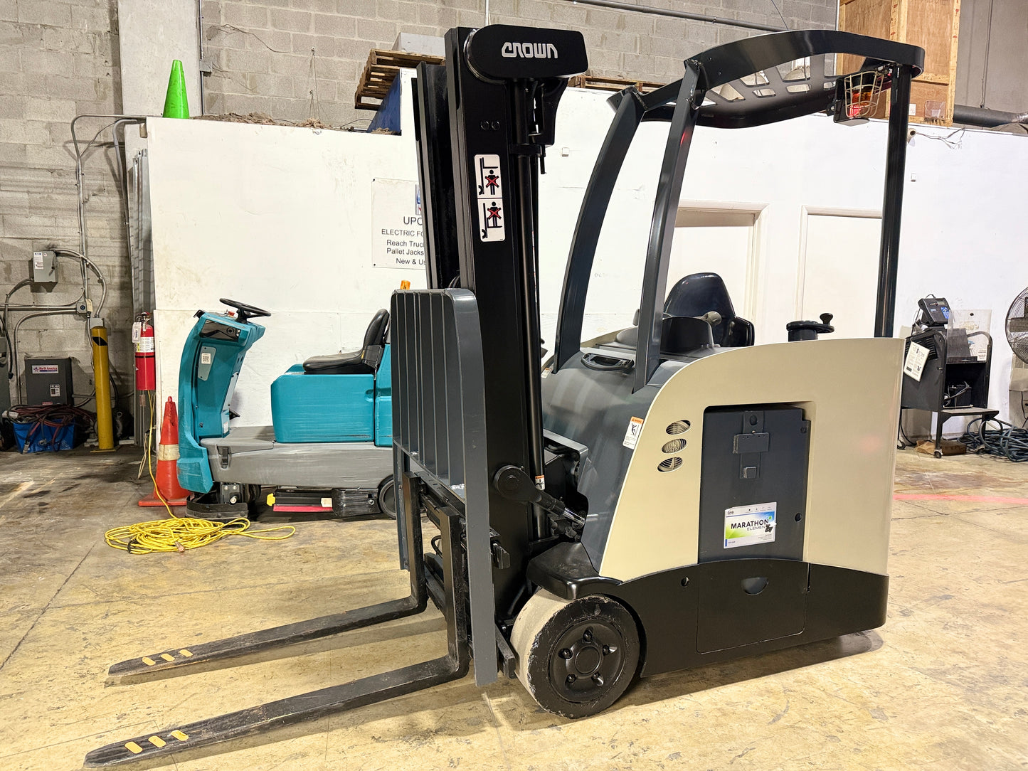 Forklift For Sale Electric Forklift 2015 Crown RC5500 Narrow Aisle April 2023 Tested AGM Battery Height  Stock # 3801