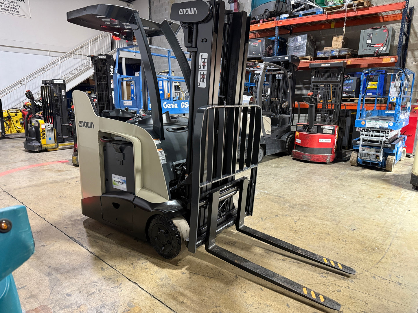 Forklift For Sale Electric Forklift 2015 Crown RC5500 Narrow Aisle April 2023 Tested AGM Battery Height  Stock # 3801