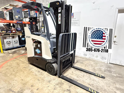 Forklift For Sale Electric Forklift 2014 Crown RC5500 Narrow Aisle 2021 Tested Battery Height  Stock # 9174